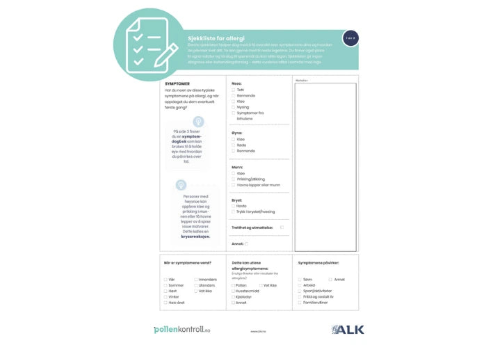 Allergisjekklisten og symptomdagbok